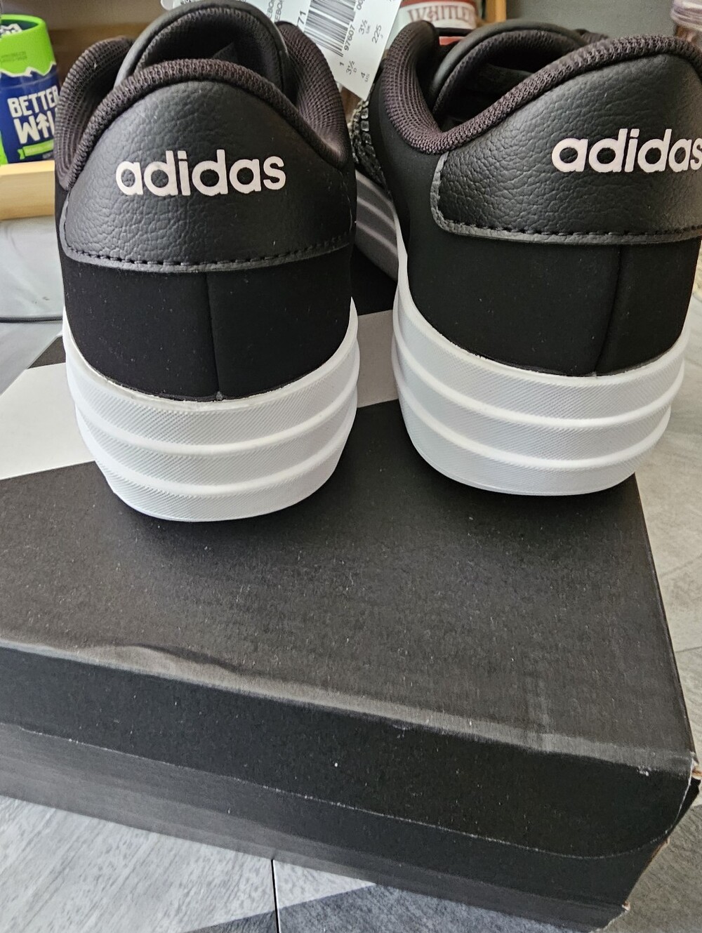 adidas Black Platform Sneakers with Crystal Three-Stripes Unisex Shoes Size 4 - Picture 5 of 7